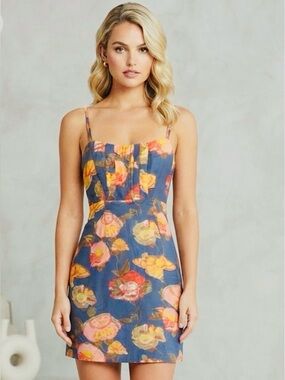 Anthropologie  Maeve Blue Mini Dress with Orange Floral Print